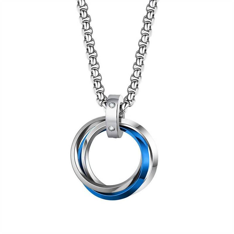 Mens Dog Tag Necklace - 1 個のネックレス男性用ヒップホップ 3 リングチタン鋼色褪せないシンプルな洗練された小さな個性ペンダントジュエリーギフト