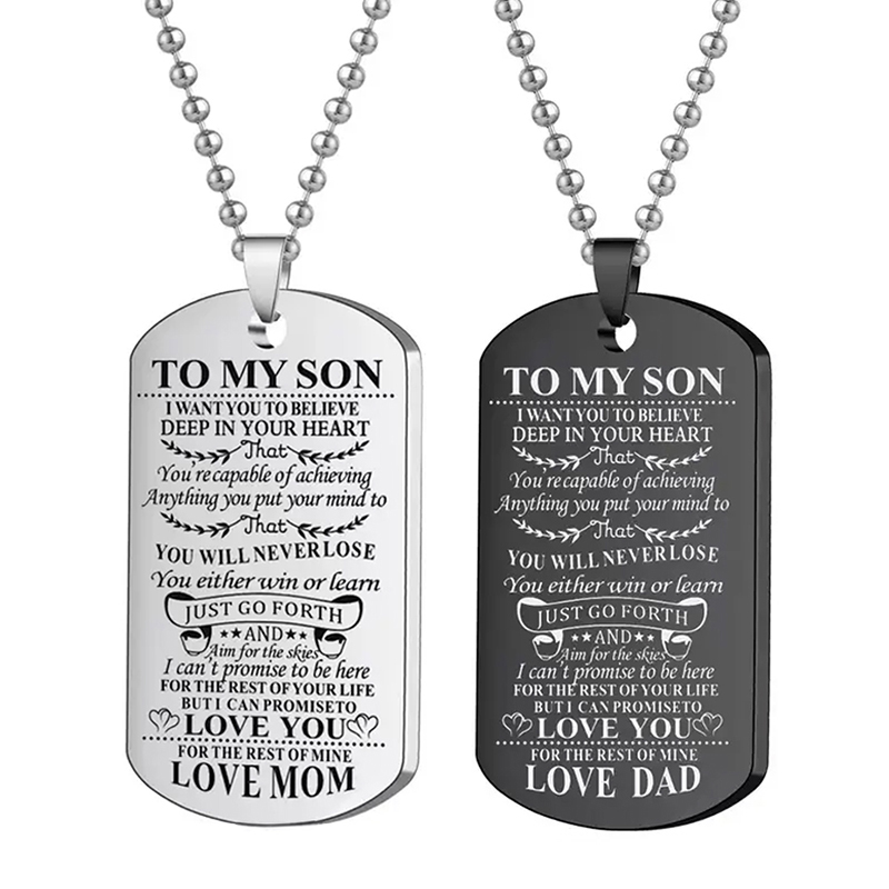 Mens Dog Tag Necklace - 私の息子へのインスピレーションネックレスブラックシルバーカラーのステンレス鋼ドッグタグペンダントネックレス