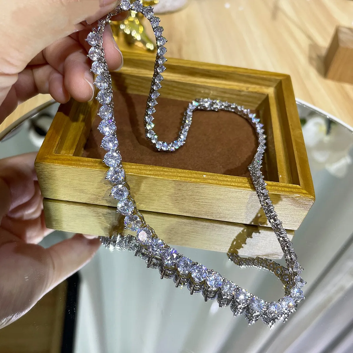 Crystal Choker Necklace - 女性のための豪華なテニスネックレス,ラインストーン付きの高級アクセサリー,14kホワイト,ゴールド,充填,ウェディングジュエリー,花嫁のための