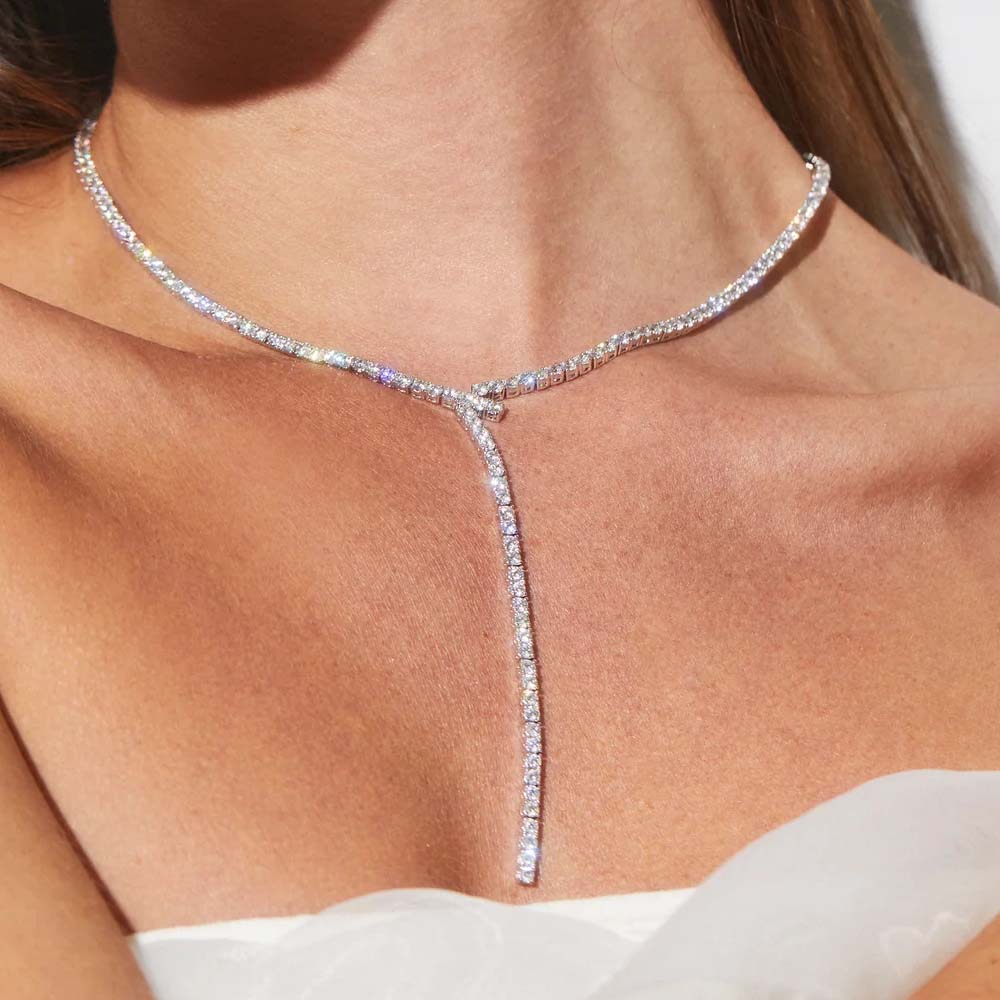 Crystal Choker Necklace - Stonenfans-女性のためのラリアットリンクチェーンネックレス,ロング,カラーボーン,トレンディ,シンプルなラインストーン,ウェディングジュエリー,パーティーギフト