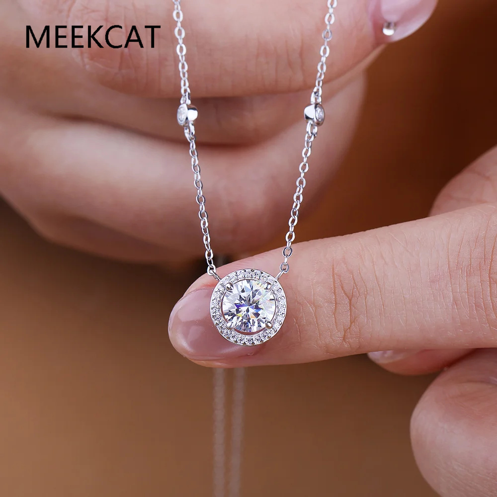 Crystal Choker Necklace - 1/2/3CT モアッサナイトネックレス女性用 925 スターリングシルバーラウンドハローラボダイヤモンドペンダントネックチェーン女性ジュエリーチョーカーギフト