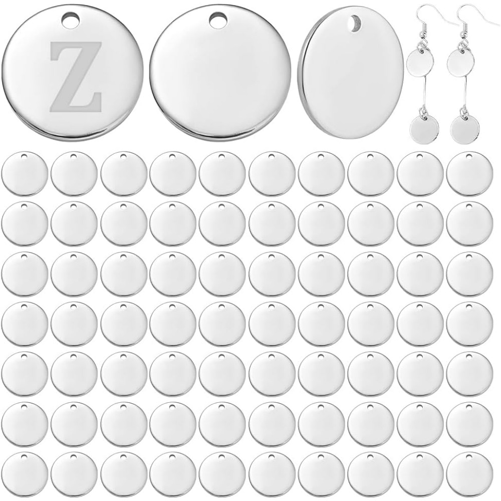 Engraved Name Necklace - 100個 12mm 304ステンレス鋼 スタンピングブランクタグペンダント フラットラウンドメタルディスク ブランクバー