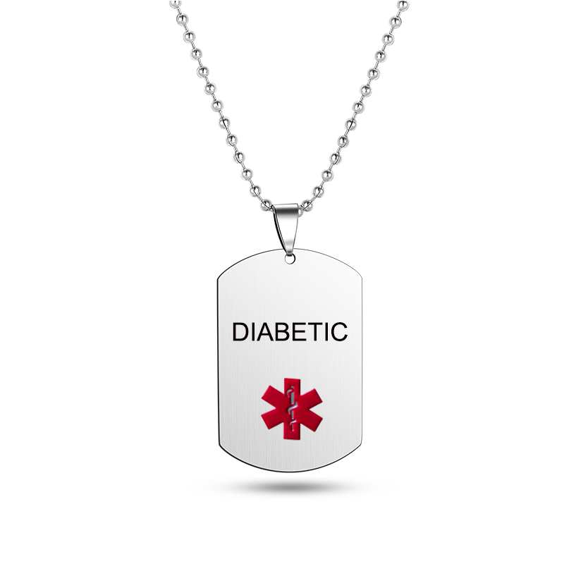 Mens Dog Tag Necklace - エナメルレッド医療警告ドッグタグネックレスステンレス鋼彫刻病ペンダントネックレスジュエリー