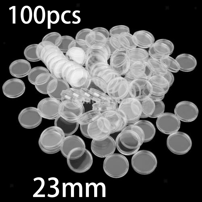 Collectors Coins Jewelry & Watches Of Smithtown - 100個 23mm クリアラウンドプラスチックコインカプセルホルダー 収納容器ボックス コインコレクター用 保護・展示用
