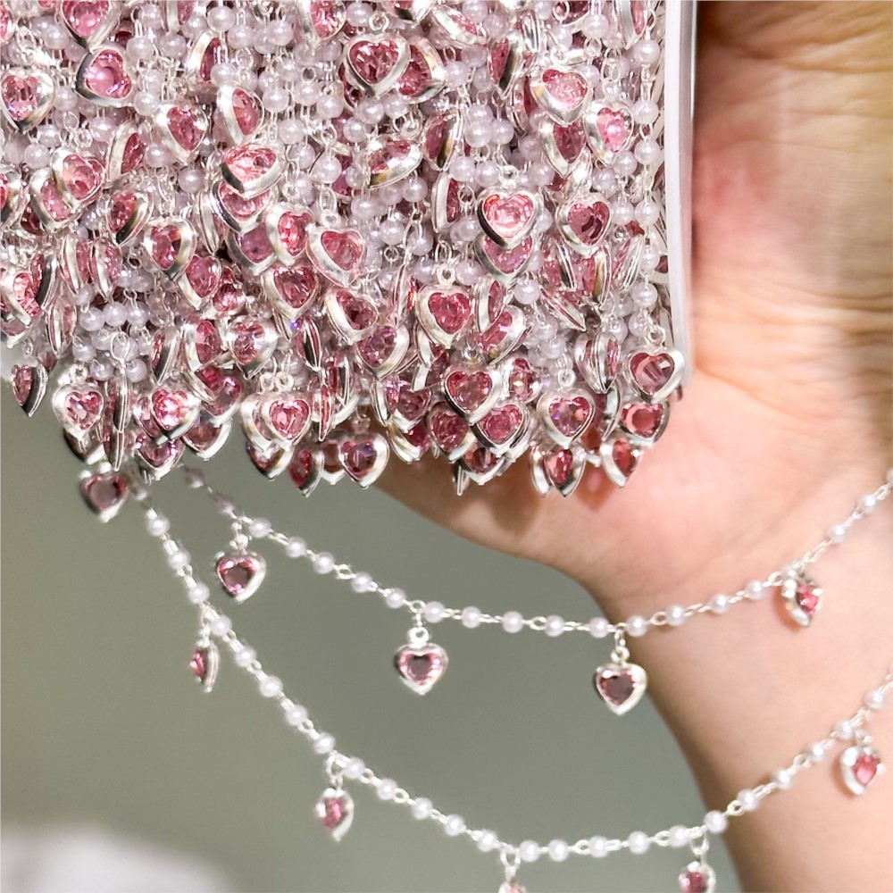 Crystal Choker Necklace - 0.5メートル/1メートル ピンククリスタルハート真鍮チェーン ジュエリー製作用 6mm ラブダングルチャームチェーン チョーカーネックレスチェーンパーツ