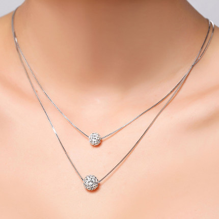Crystal Choker Necklace - 8mmと10mmのラインストーンボールペンダントネックレス、925スターリングシルバー、ラボダイヤモンド、ダブルレイヤーネックチェーン、女性用ジュエリーチョーカー
