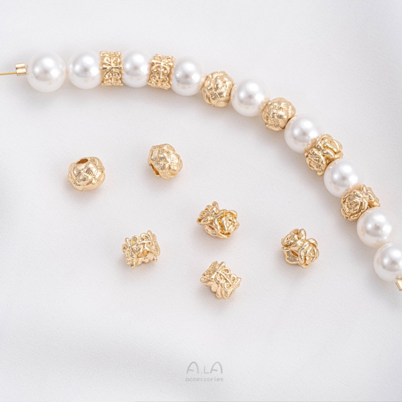 Rose Gold Bracelet - 14K ゴールド色保持ウールボールローズリースビーズ付き、手作りビーズ DIY ブレスレット、ネックレス、ジュエリーアクセサリー素材