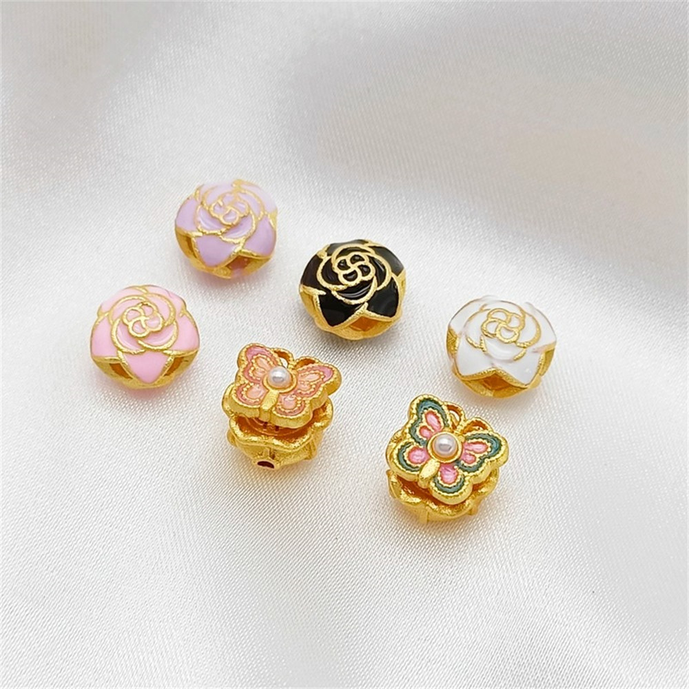 Rose Gold Bracelet - 18K ゴールドメッキサンドゴールド両面ローズビーズ散在ビーズ手作り DIY 蝶ブレスレットジュエリー素材