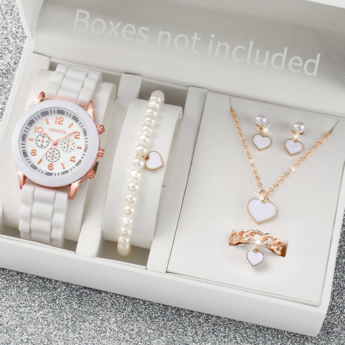 Jewelry Watches For Kids - 5/6 個ファッション女性用腕時計ジュエリーセットカジュアルシリコンバンドレディースクォーツ時計リロイムジェ女の子時計ギフト（箱なし）