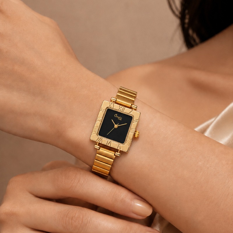 Jewelry Watches For Kids - 高級ゴールドスクエアレディースクォーツ時計レトロローマンボーダーメタルストラップエレガント腕時計ファッションジュエリーギフト女性女の子向け