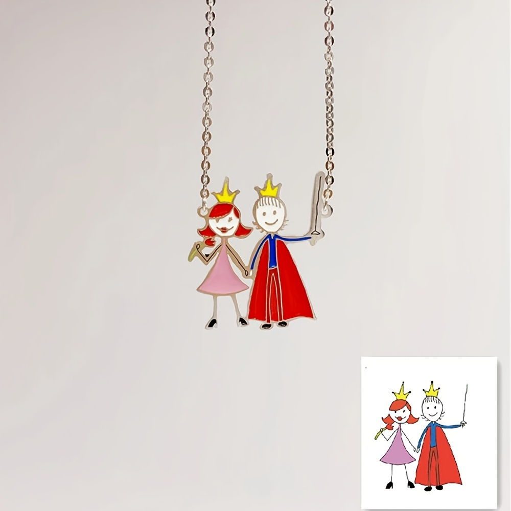 Engraved Name Necklace - カスタムエナメルペンダントネックレス 子供の絵画制作チャーム 記念品 ジュエリー ステンレス製 防水・色褪せ防止