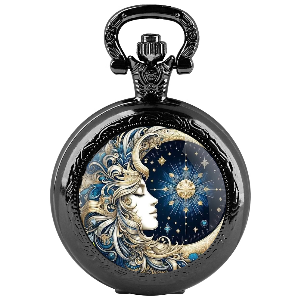 Jewelry Watches For Kids - 太陽と月の女神クォーツ懐中時計女性男性子供ユニークなヴィンテージ時計時計チェーンジュエリーペンダントギフト