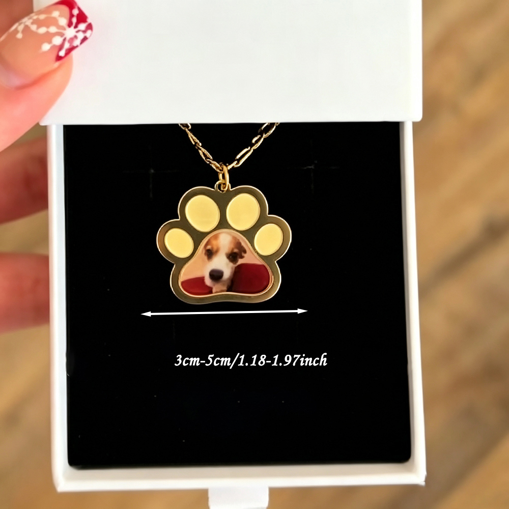 パーソナライズされたペットの足跡カラー印刷写真ネックレスステ - Engraved Name Necklace のレビューと価格