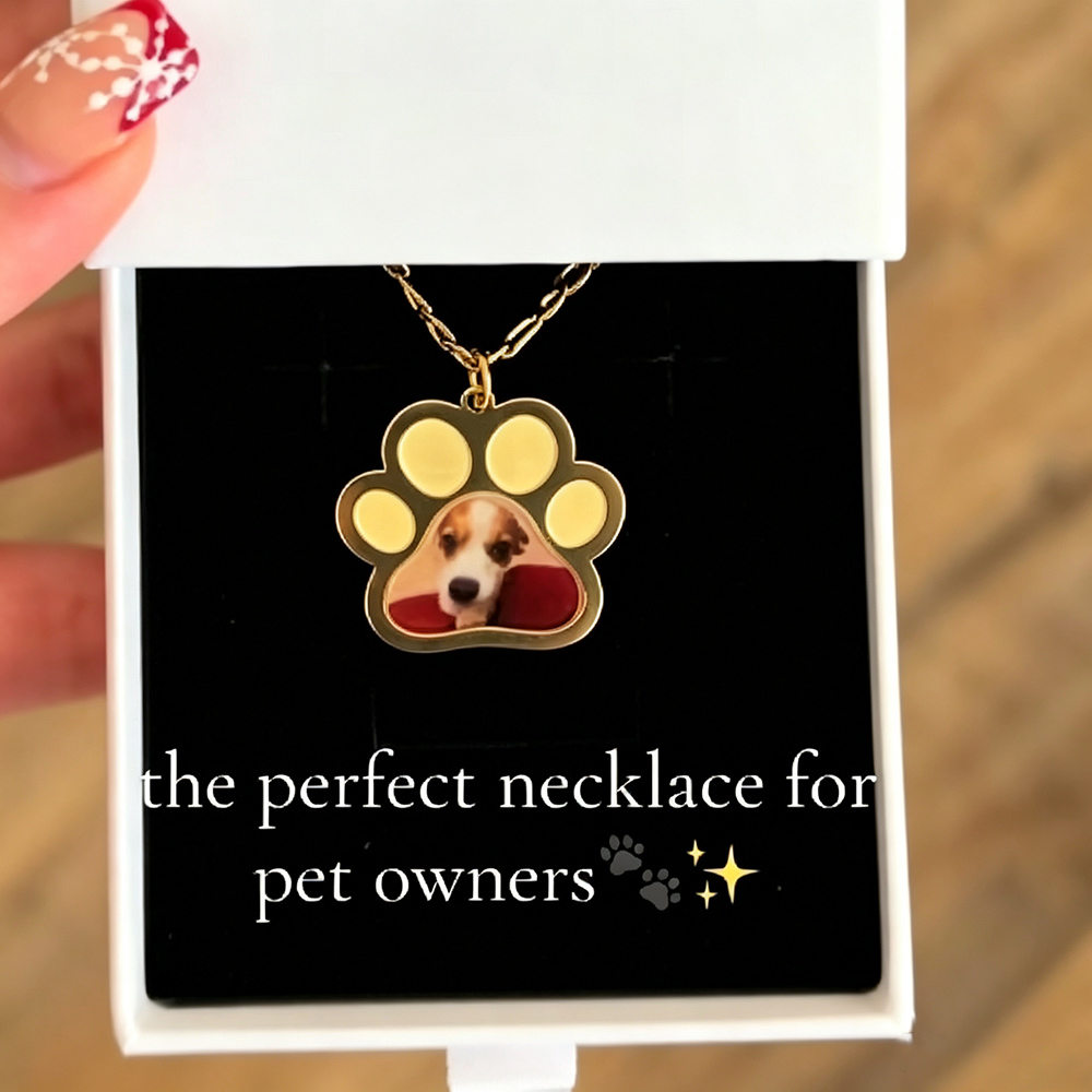 パーソナライズされたペットの足跡カラー印刷写真ネックレスステ - Engraved Name Necklace のレビューと価格