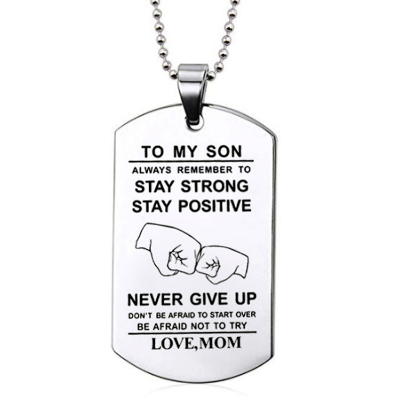 私の息子へのインスピレーションネックレスブラックシルバーカラ - Mens Dog Tag Necklace のレビューと価格
