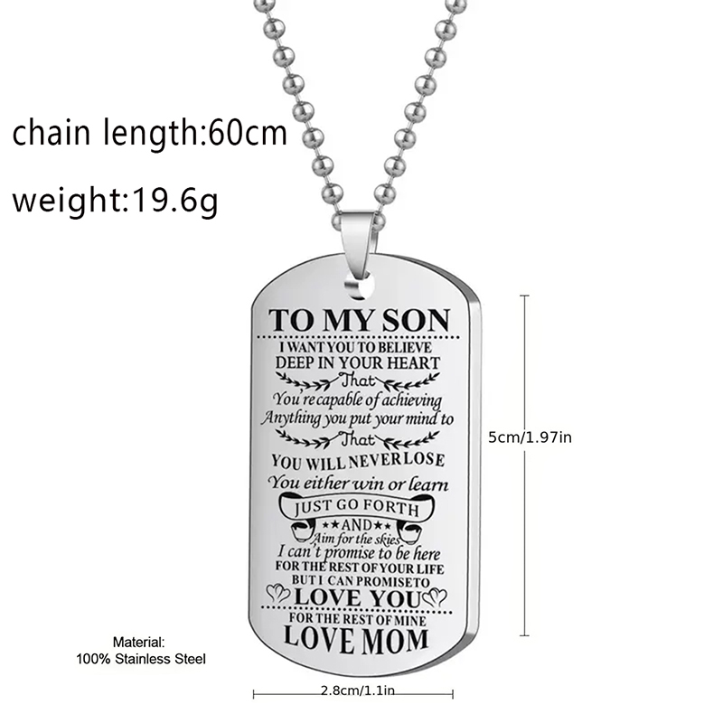 私の息子へのインスピレーションネックレスブラックシルバーカラ - Mens Dog Tag Necklace のレビューと価格