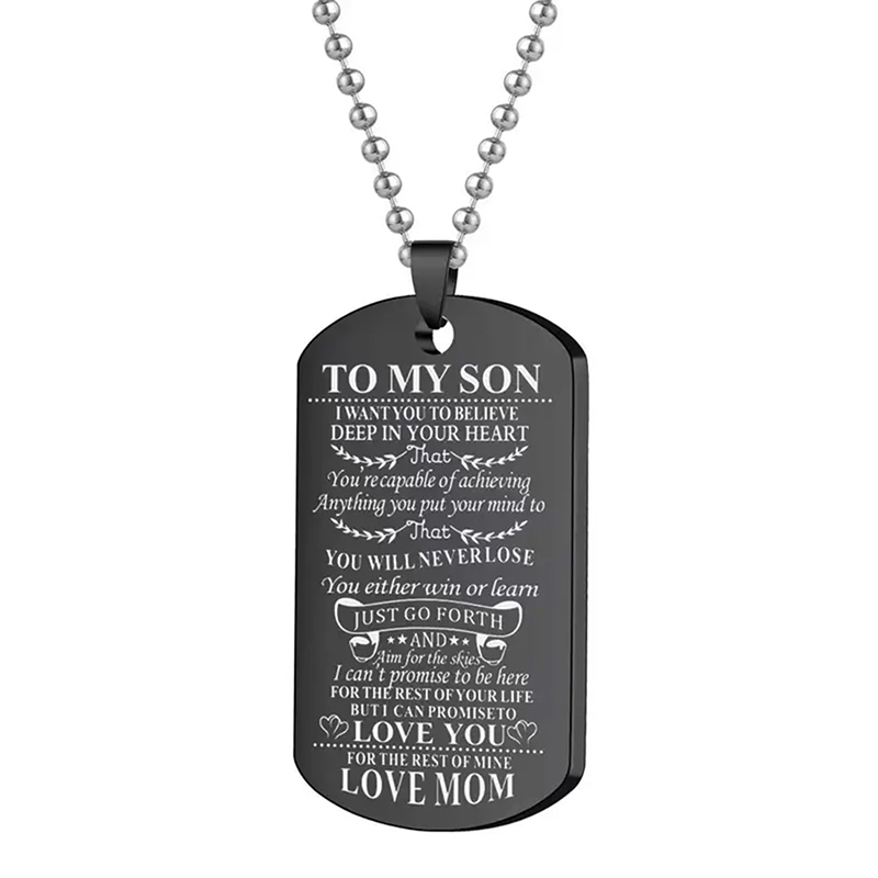 私の息子へのインスピレーションネックレスブラックシルバーカラ - Mens Dog Tag Necklace のレビューと価格