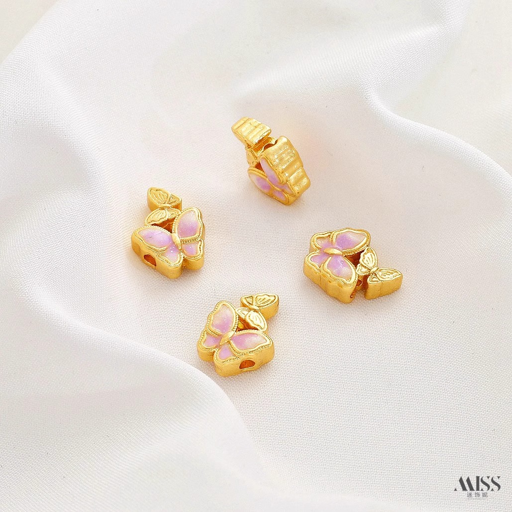 七宝焼きエナメル18K金メッキ、星、蝶、バラのスペーサービー - Rose Gold Bracelet のレビューと価格