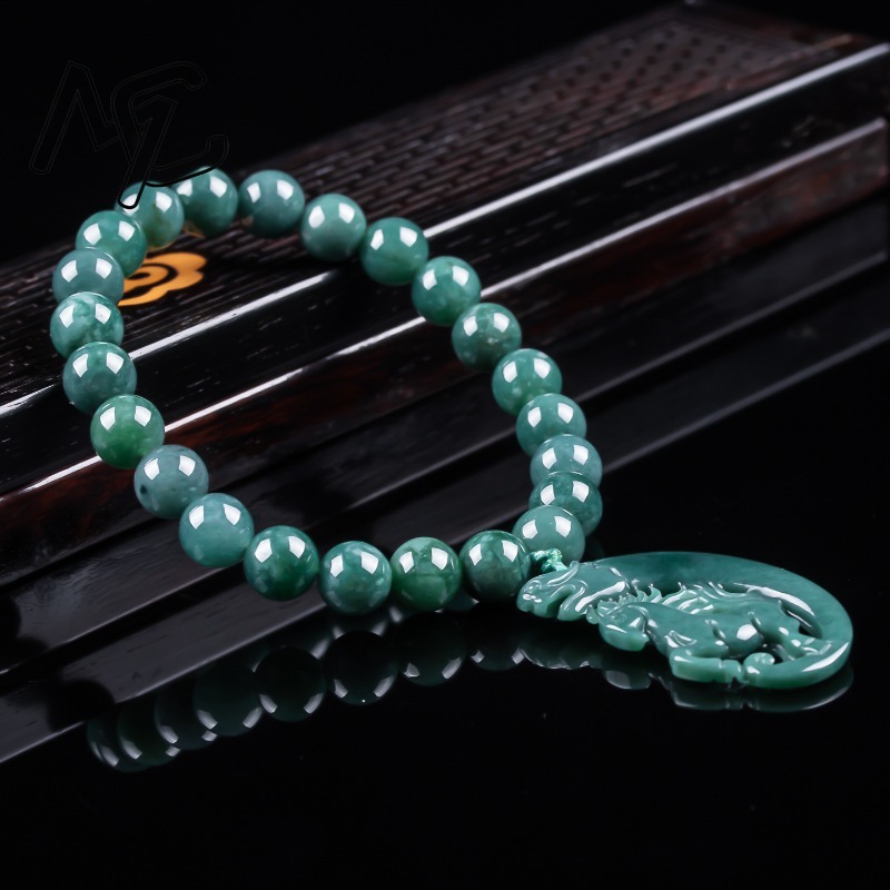 天然翡翠ブルーウォーター干支馬ビーズ手編みブレスレット高級ジ - Jewelry & Watches Sp Z Oo Ul Frezerów 3 のレビューと価格