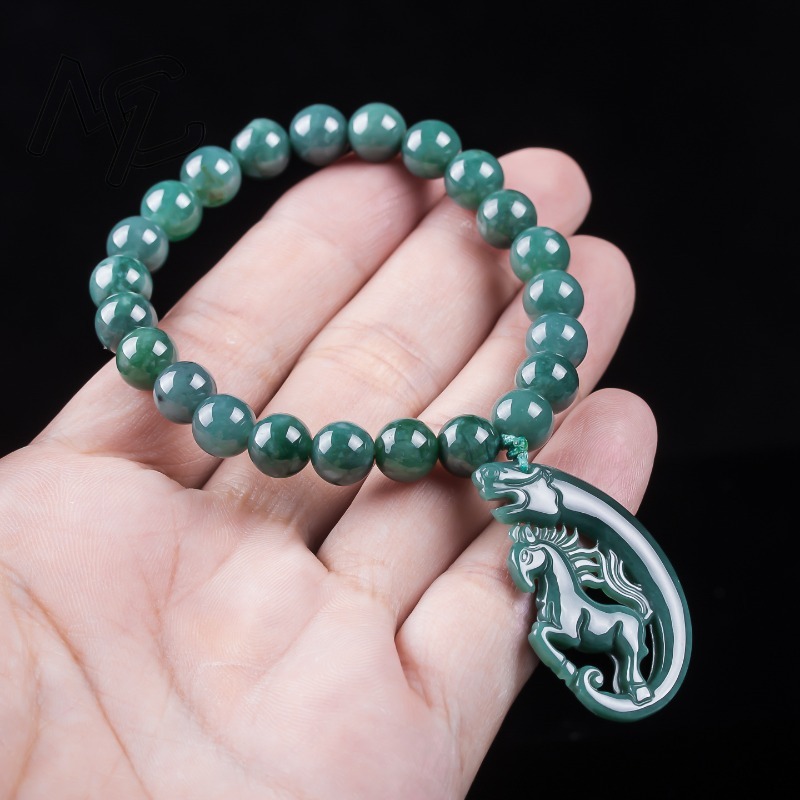 天然翡翠ブルーウォーター干支馬ビーズ手編みブレスレット高級ジ - Jewelry & Watches Sp Z Oo Ul Frezerów 3 のレビューと価格