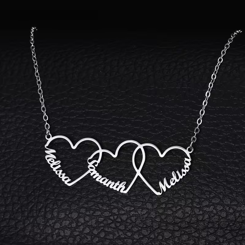 カスタムインターロッキングハートネームネックレス　名入れ1/ - Engraved Name Necklace のレビューと価格