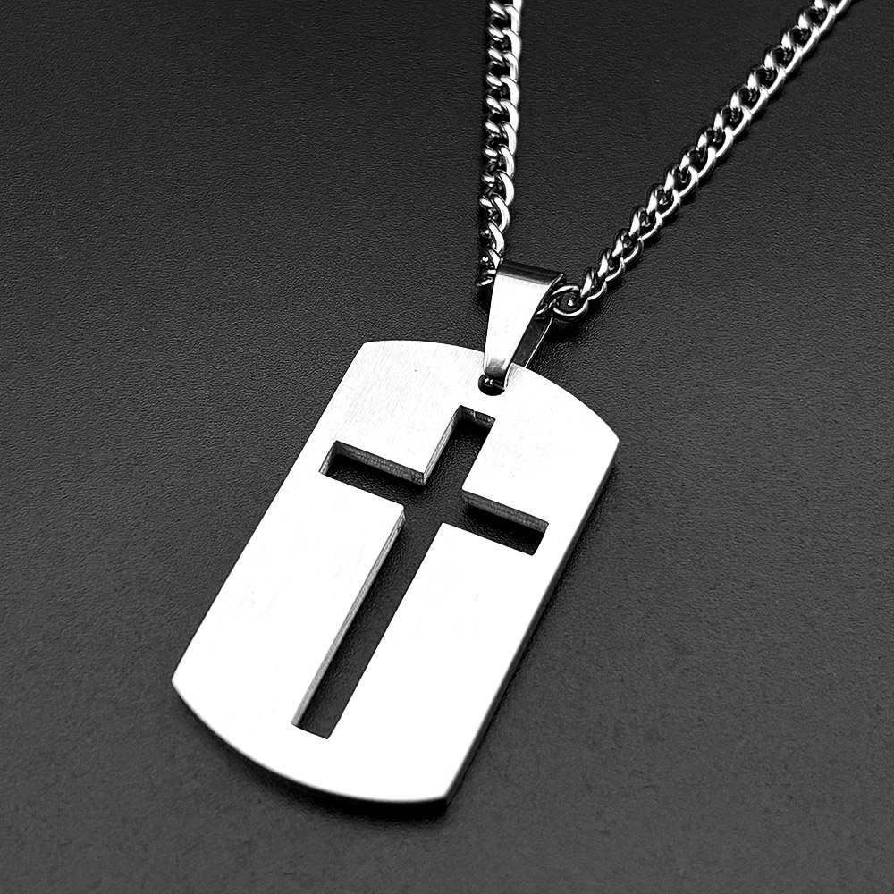 クリスチャン聖書クロスドッグタグチェーンネックレス男性用ステ - Mens Dog Tag Necklace のレビューと価格
