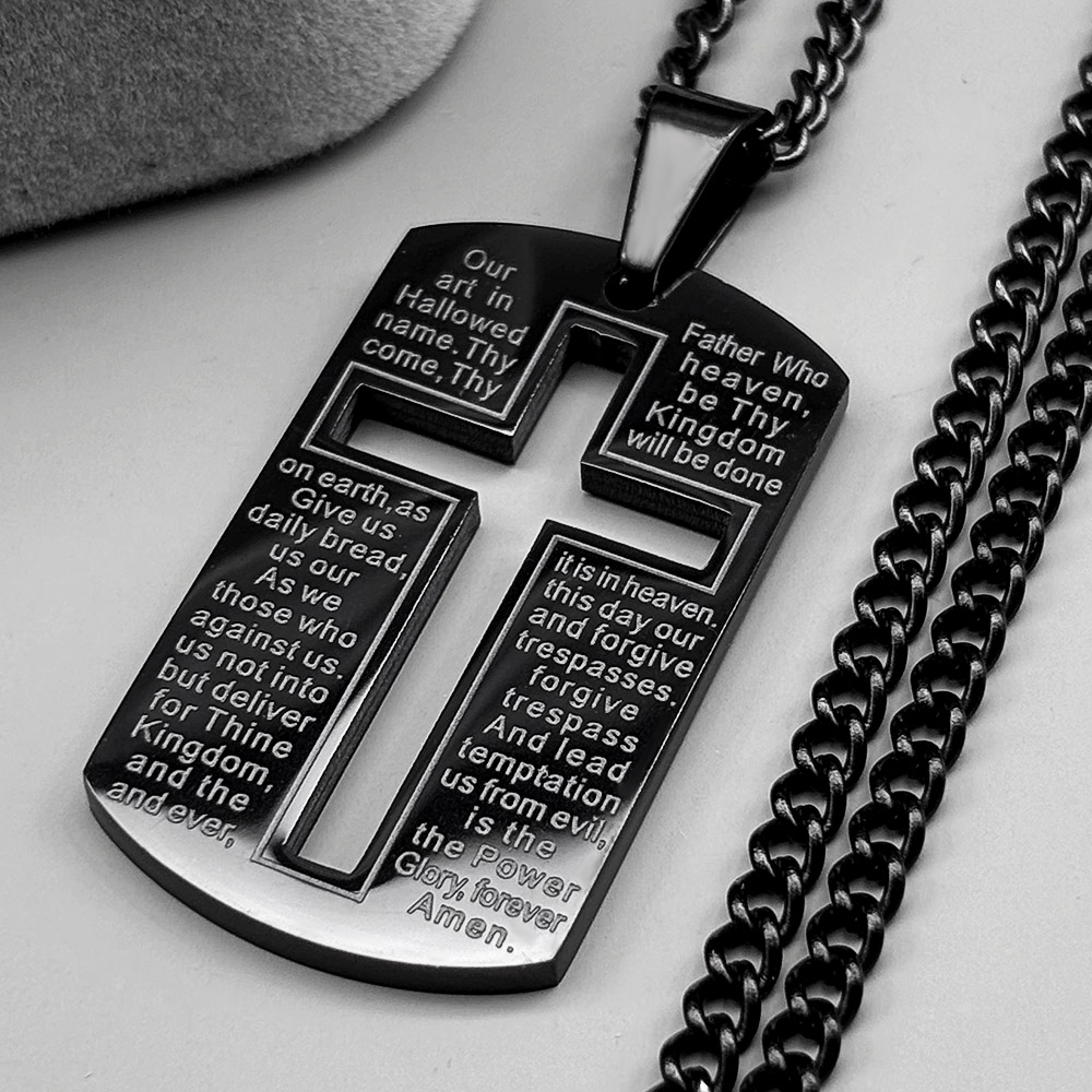 クリスチャン聖書クロスドッグタグチェーンネックレス男性用ステ - Mens Dog Tag Necklace のレビューと価格