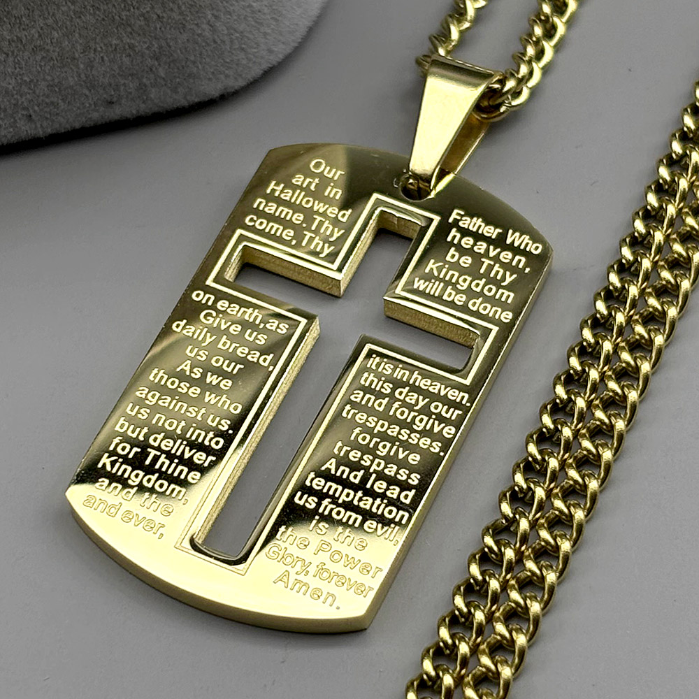 クリスチャン聖書クロスドッグタグチェーンネックレス男性用ステ - Mens Dog Tag Necklace のレビューと価格