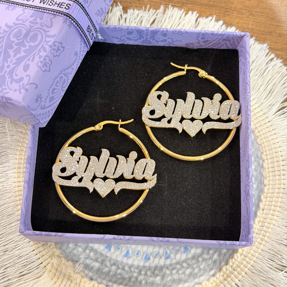 DUOYING カスタム ブリンブリン ネームフープ イヤリ - Engraved Name Necklace のレビューと価格