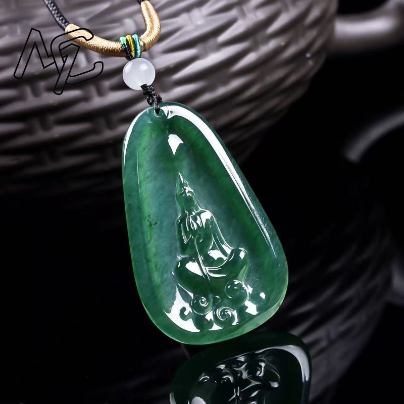 天然の本物のエメラルドブルー水仏ペンダント、ミャンマー産ジェ - Jewelry & Watches Sp Z Oo Ul Frezerów 3 のレビューと価格