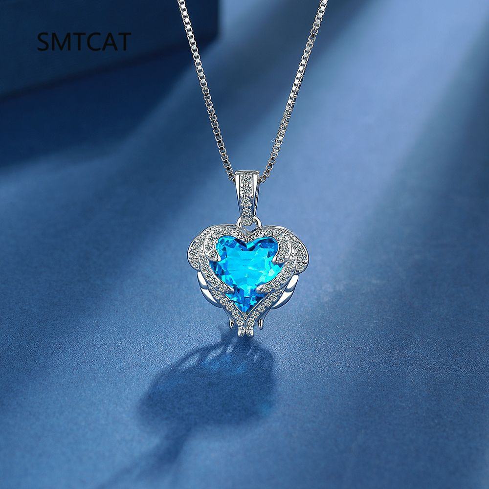ハートカット天然ブルートパーズ925スターリングシルバー天使 - Crystal Choker Necklace のレビューと価格