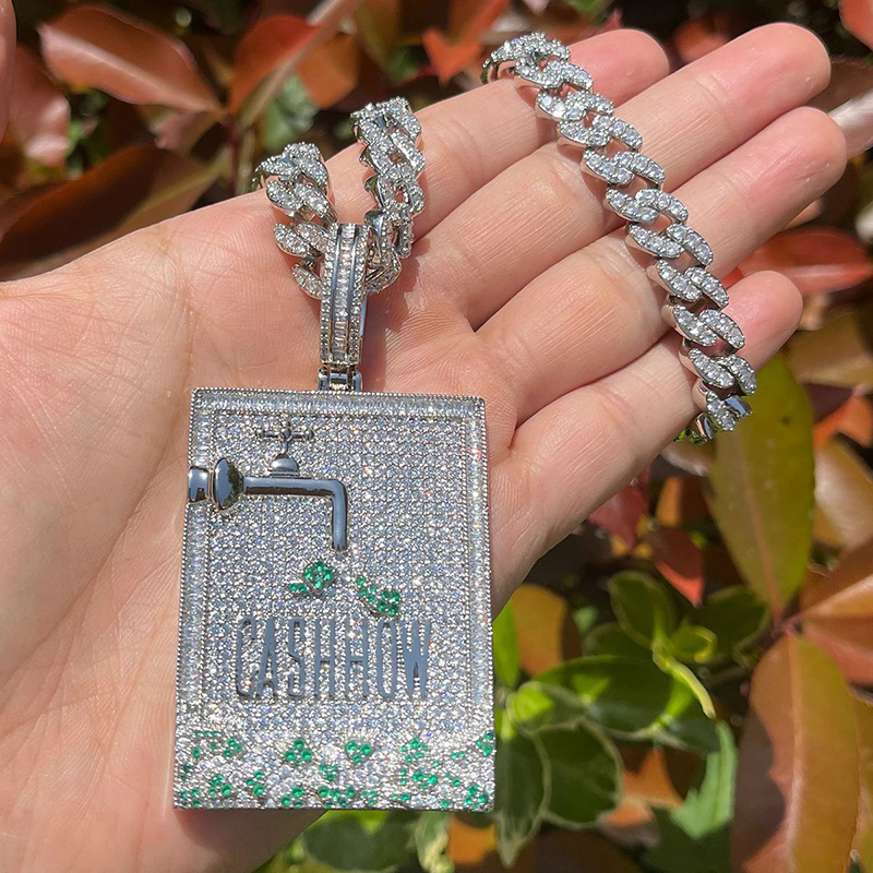 ヒップホップ 3A + CZ 石舗装ブリンブリンアイスアウト - Mens Dog Tag Necklace のレビューと価格