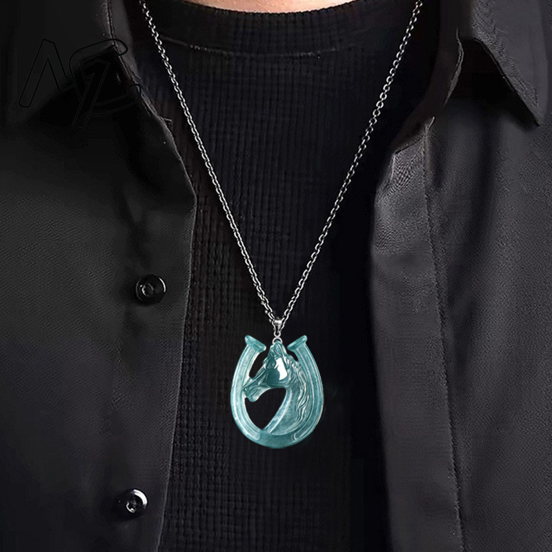 S925シルバー天然ブルーウォータージェイド馬蹄ペンダントネ - Jewelry & Watches Sp Z Oo Ul Frezerów 3 のレビューと価格