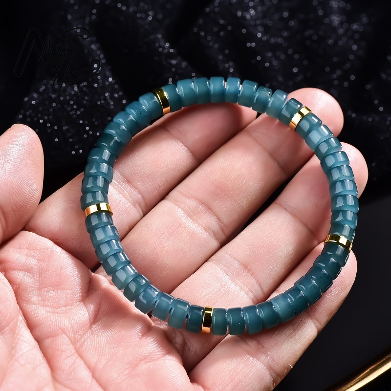 天然翡翠ブルーウォーターそろばんビーズスペーサーブレスレット - Jewelry & Watches Sp Z Oo Ul Frezerów 3 のレビューと価格