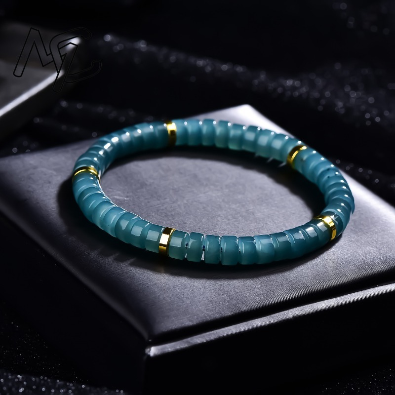 天然翡翠ブルーウォーターそろばんビーズスペーサーブレスレット - Jewelry & Watches Sp Z Oo Ul Frezerów 3 のレビューと価格