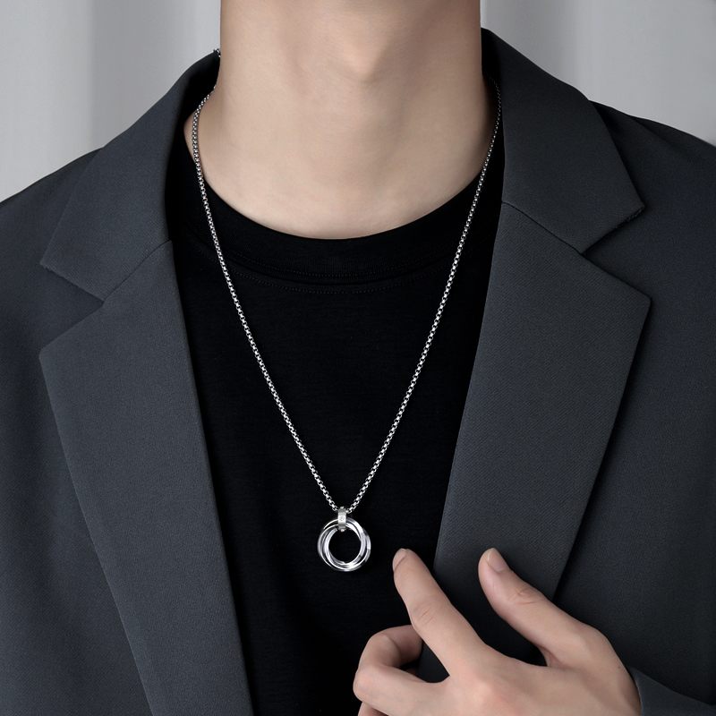 ファッション男性ネックレス 3 ラウンドリングステンレス鋼の - Mens Dog Tag Necklace のレビューと価格