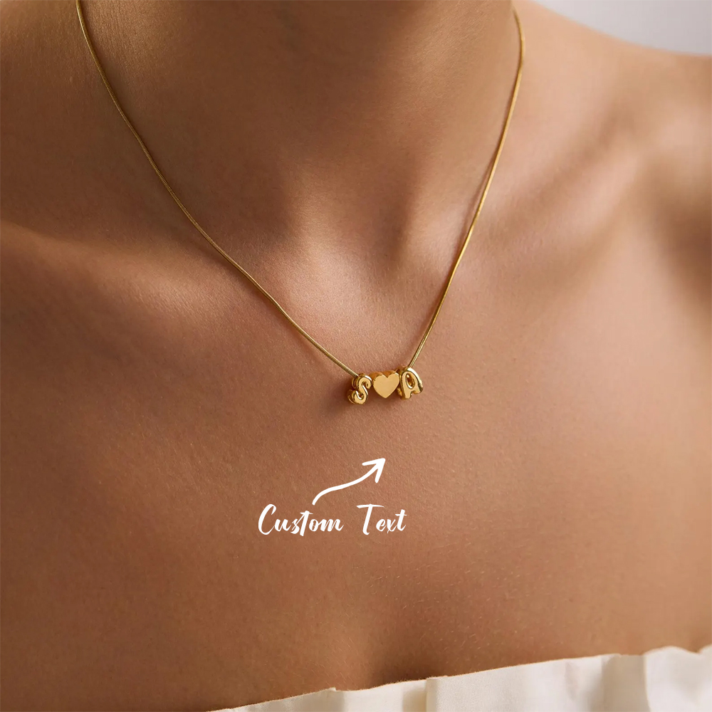 カスタム2文字イニシャルネーム3Dバブルハートネックレスステ - Engraved Name Necklace のレビューと価格