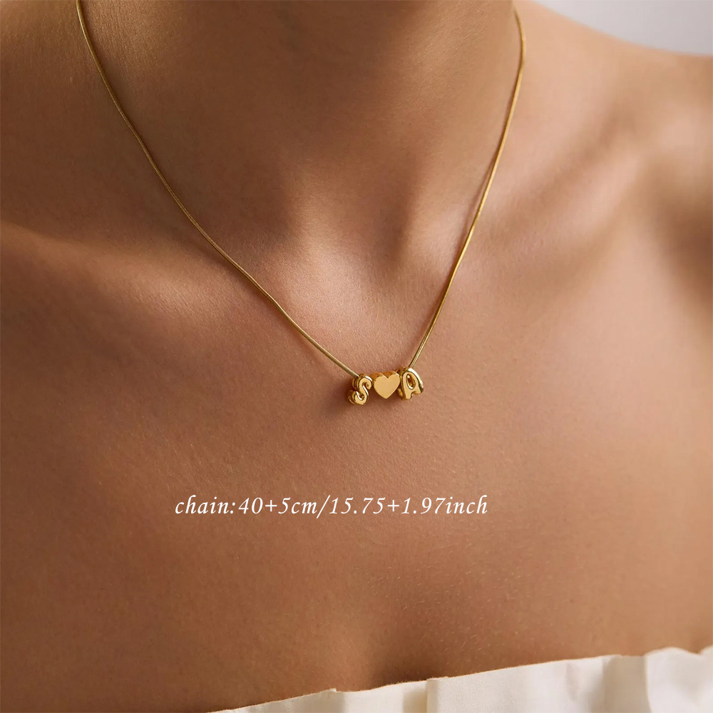 カスタム2文字イニシャルネーム3Dバブルハートネックレスステ - Engraved Name Necklace のレビューと価格