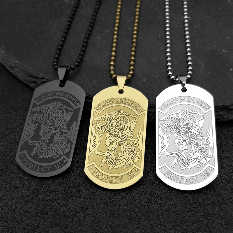 サントマイケルは、男性と女性のための大天使のペンダント、ステ - Mens Dog Tag Necklace のレビューと価格