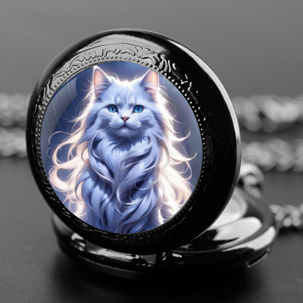 かわいいかわいい猫グラフィックガラスドームクォーツ懐中時計ネ - Jewelry Watches For Kids のレビューと価格