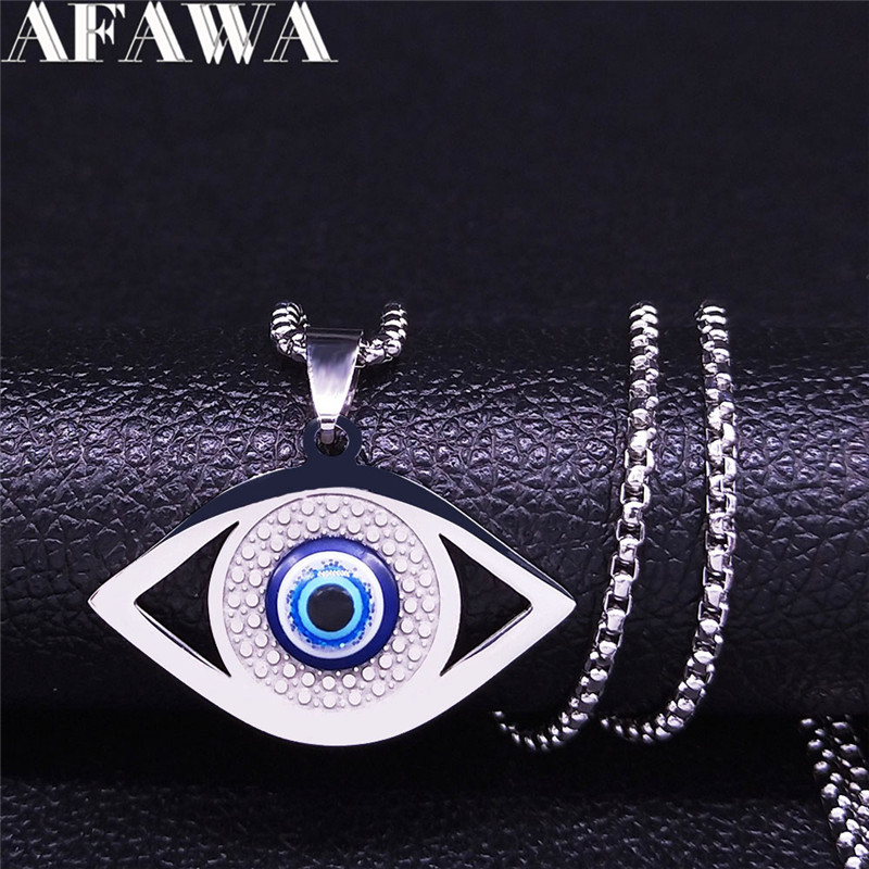 イスラム ハムサ 邪視除けブルーアイネックレス ステンレスス - Jewelry & Watches Sp Z Oo Ul Frezerów 3 のレビューと価格