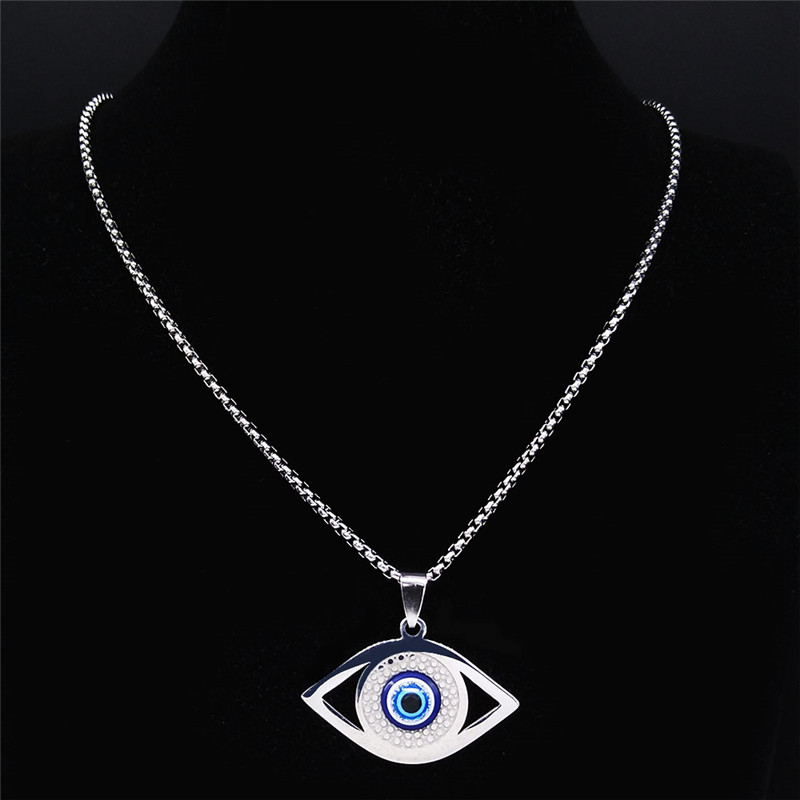 イスラム ハムサ 邪視除けブルーアイネックレス ステンレスス - Jewelry & Watches Sp Z Oo Ul Frezerów 3 のレビューと価格