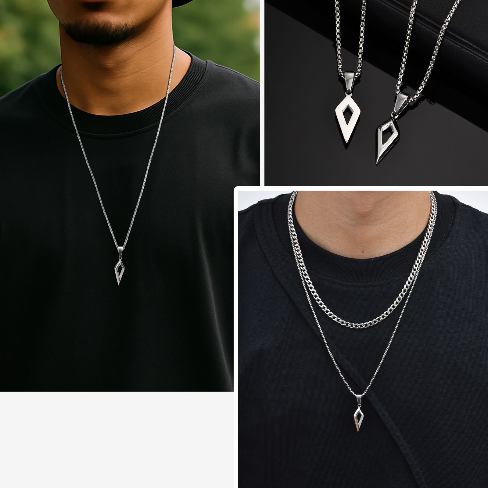 Vnox-男性用ステンレススチールバーペンダントネックレス, - Mens Dog Tag Necklace のレビューと価格