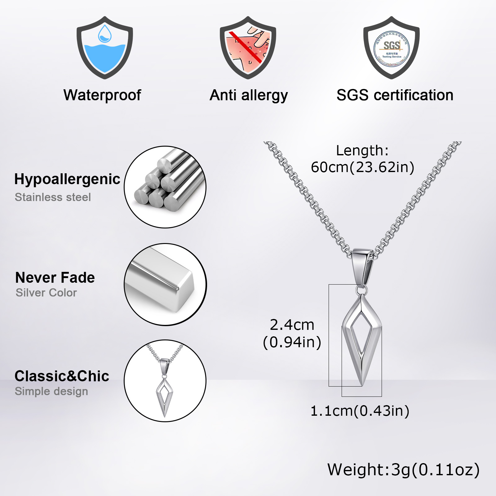 Vnox-男性用ステンレススチールバーペンダントネックレス, - Mens Dog Tag Necklace のレビューと価格