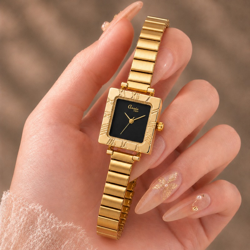高級ゴールドスクエアレディースクォーツ時計レトロローマンボー - Jewelry Watches For Kids のレビューと価格