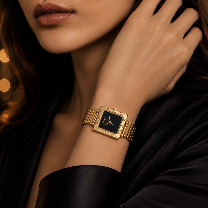 高級ゴールドスクエアレディースクォーツ時計レトロローマンボー - Jewelry Watches For Kids のレビューと価格