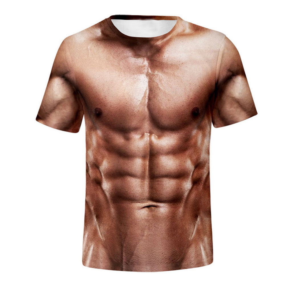 メンズ面白い偽筋肉腹筋3D全面プリントTシャツタトゥードッグ - Mens Dog Tag Necklace のレビューと価格