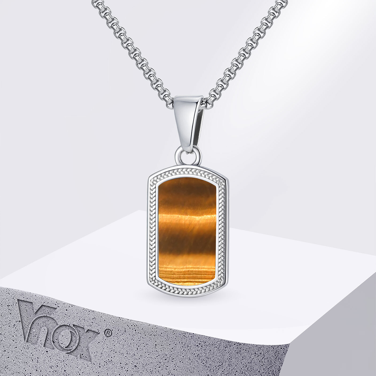 Vnox ステンレススチール タイガーアイストーン ペンダン - Mens Dog Tag Necklace のレビューと価格