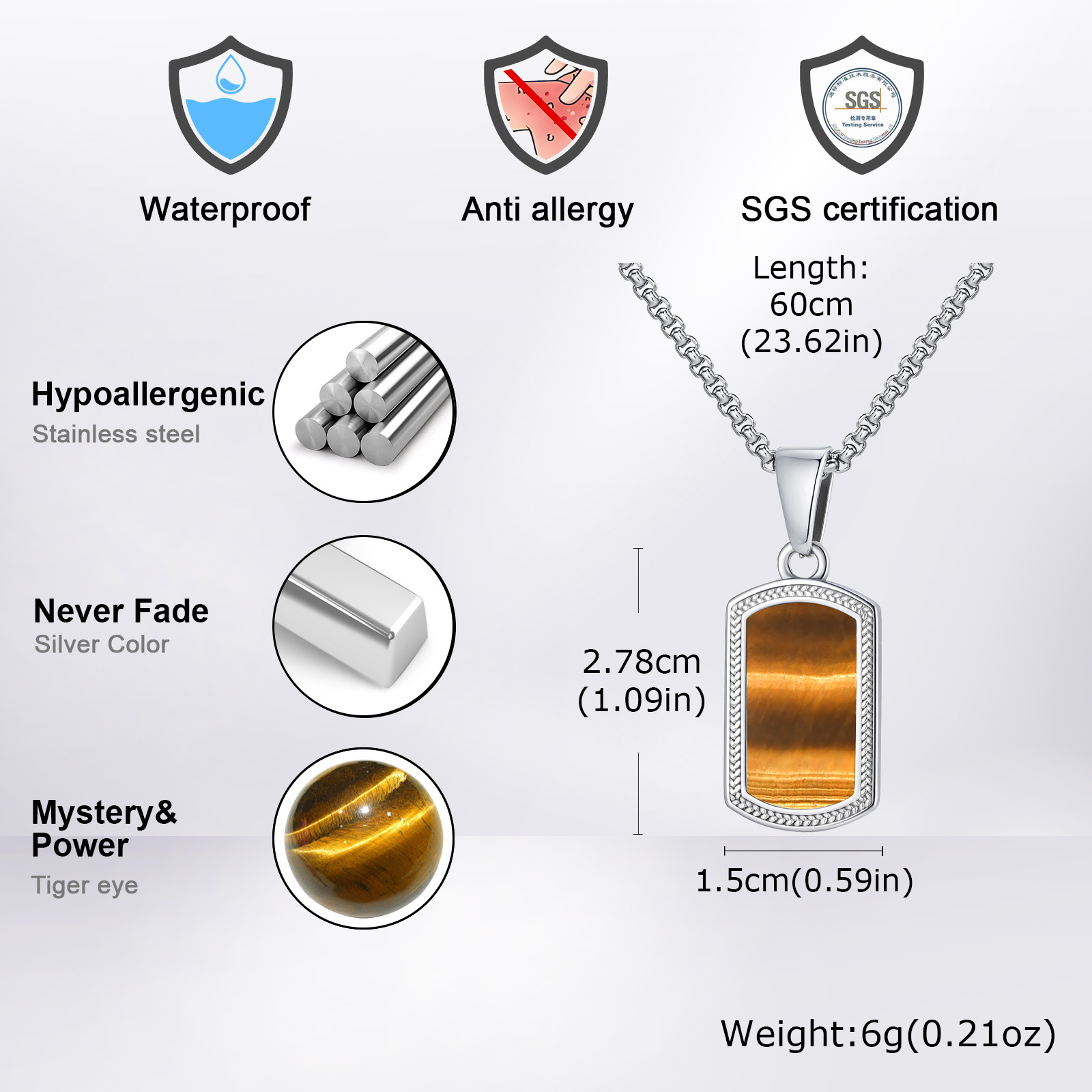 Vnox ステンレススチール タイガーアイストーン ペンダン - Mens Dog Tag Necklace のレビューと価格