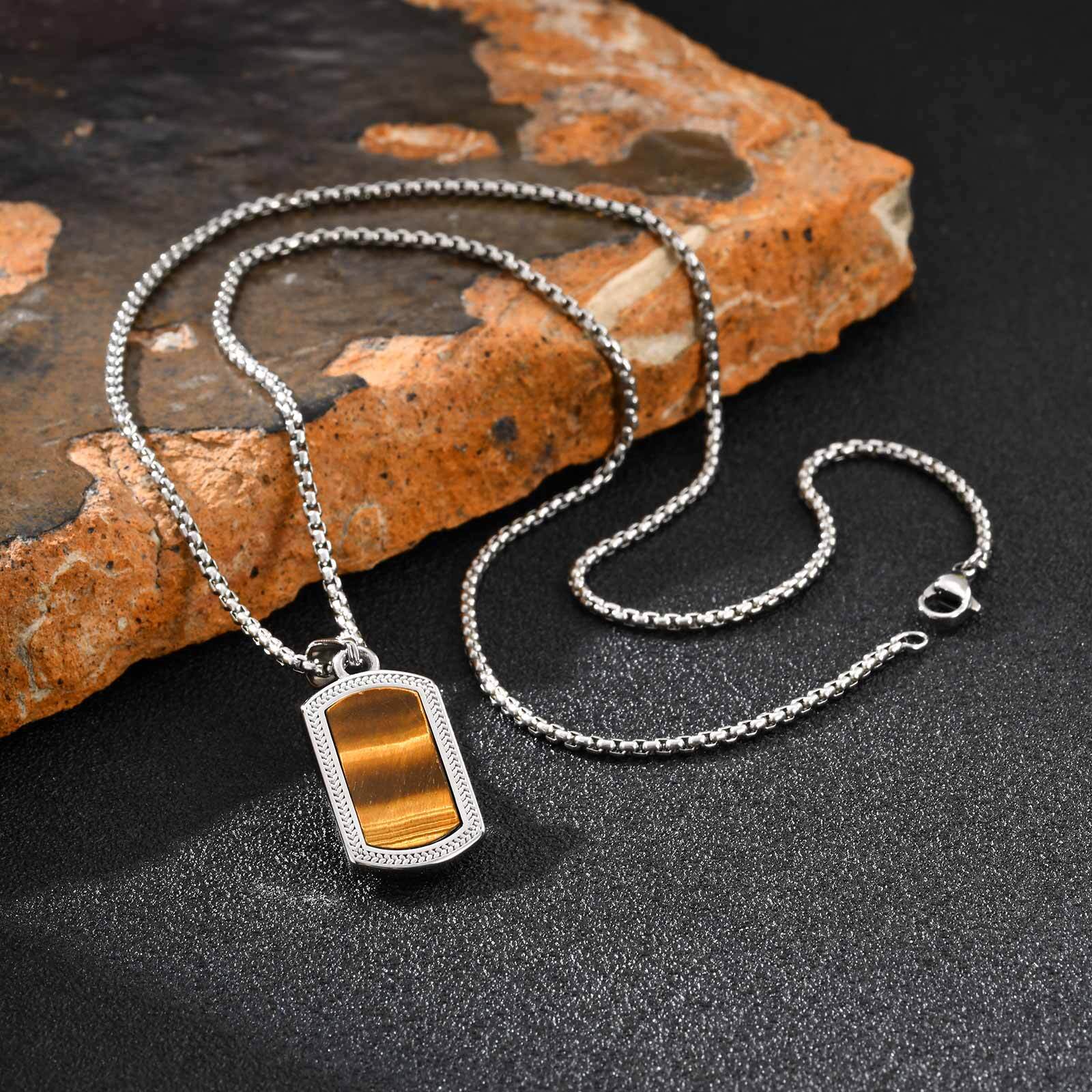 Vnox ステンレススチール タイガーアイストーン ペンダン - Mens Dog Tag Necklace のレビューと価格